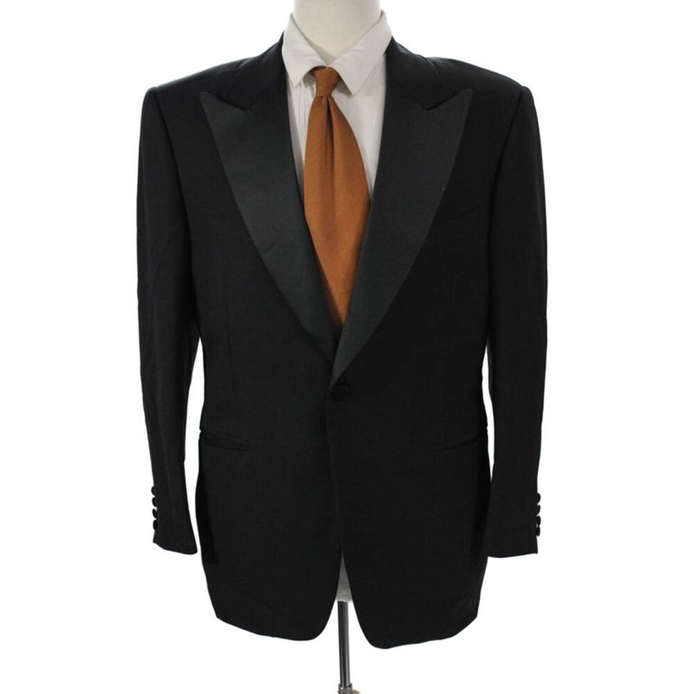 Canali Mens One Button Black Wool Suit Jacket Size 50